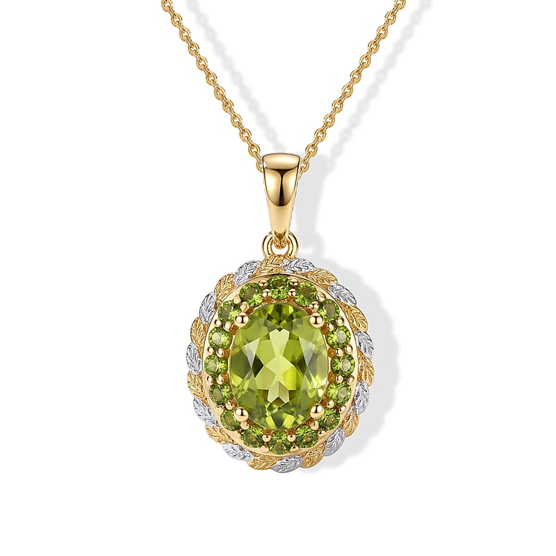 D'Joy Hebei Peridot and Chrome Diopside 2.30 ctw Pendant Necklace (20 Inches) in Rhodium and 18K Vermeil YG Over Sterling Silver