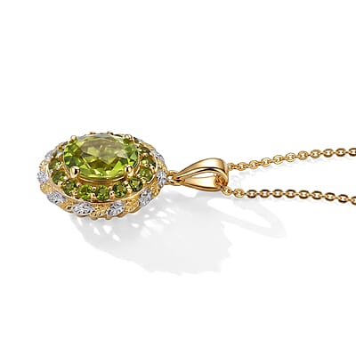D'Joy Hebei Peridot and Chrome Diopside 2.30 ctw Pendant Necklace (20 Inches) in Rhodium and 18K Vermeil YG Over Sterling Silver