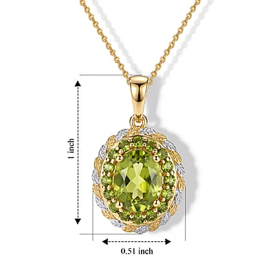 D'Joy Hebei Peridot and Chrome Diopside 2.30 ctw Pendant Necklace (20 Inches) in Rhodium and 18K Vermeil YG Over Sterling Silver