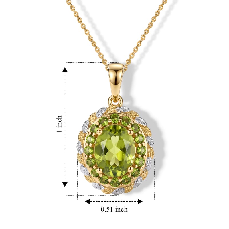 D'Joy Hebei Peridot and Chrome Diopside 2.30 ctw Forest Crown Pendant Necklace (20 Inches) in Rhodium and 18K Vermeil YG Over Sterling Silver