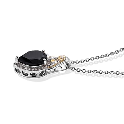 EverTrue Thai Black Spinel and White Zircon 5.50 ctw Pendant in 18K YG Plated and Platinum Bond with Stainless Steel Necklace 20 Inches