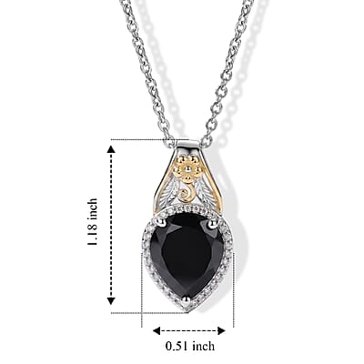 EverTrue Thai Black Spinel and White Zircon 5.50 ctw Pendant in 18K YG Plated and Platinum Bond with Stainless Steel Necklace 20 Inches