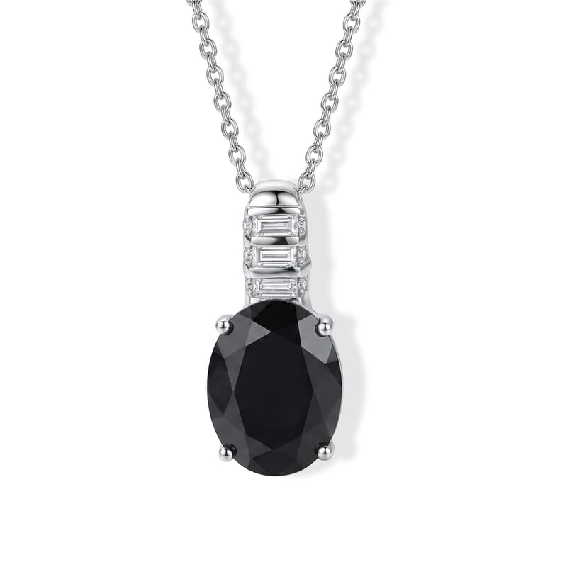 EverTrue Thai Black Spinel and Moissanite 11.85 ctw Pendant in Platinum Bond with Stainless Steel Necklace 20 Inches