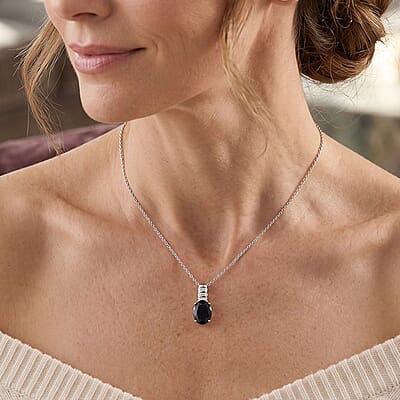 EverTrue Thai Black Spinel and Moissanite 11.85 ctw Pendant in Platinum Bond with Stainless Steel Necklace 20 Inches