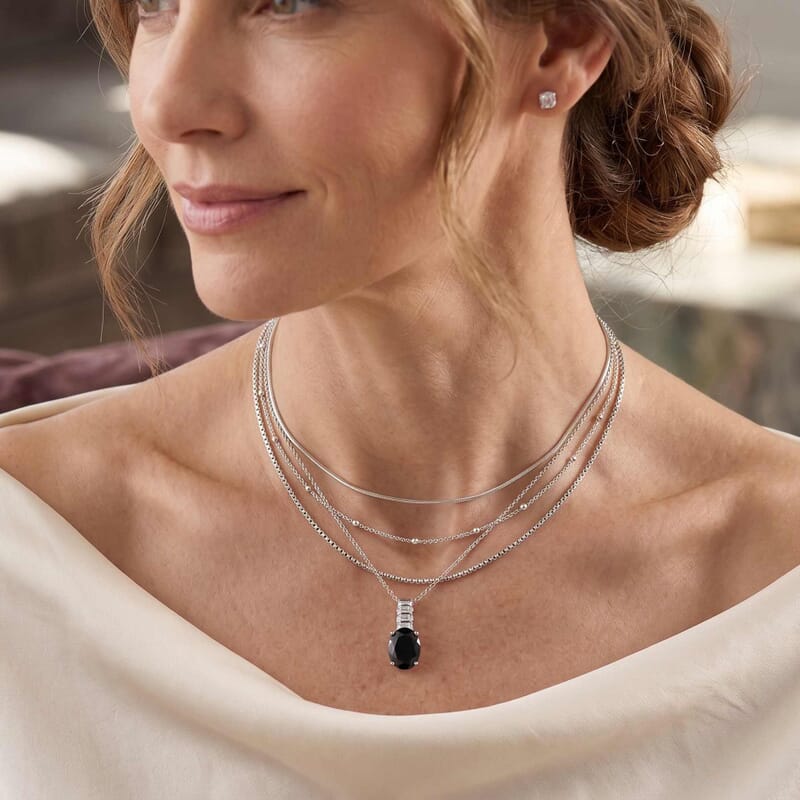 EverTrue Thai Black Spinel and Moissanite 11.85 ctw Pendant in Platinum Bond with Stainless Steel Necklace 20 Inches