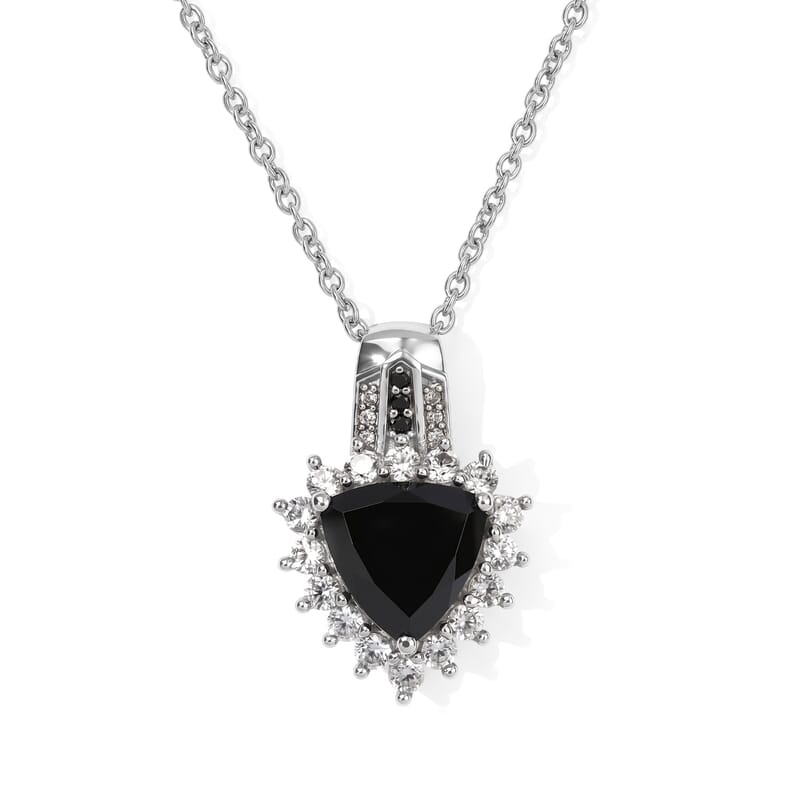 EverTrue Thai Black Spinel and White Zircon 5.20 ctw Trillion Majesty Pendant in Platinum Bond with Stainless Steel Necklace (20 Inches)