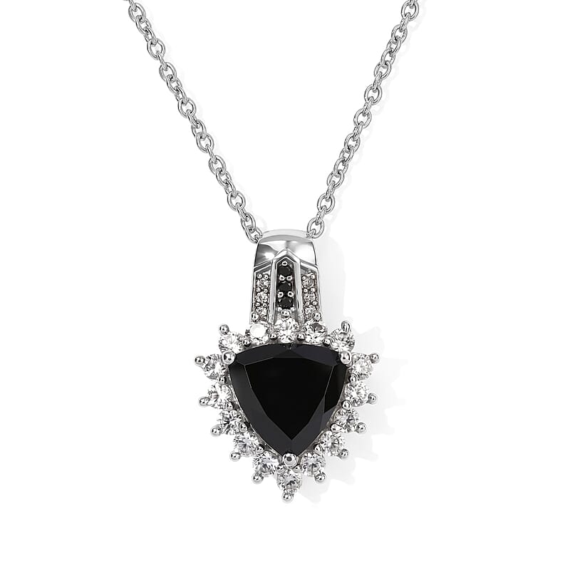 EverTrue Thai Black Spinel and White Zircon 5.20 ctw Pendant in Platinum Bond with Stainless Steel Necklace (20 Inches)
