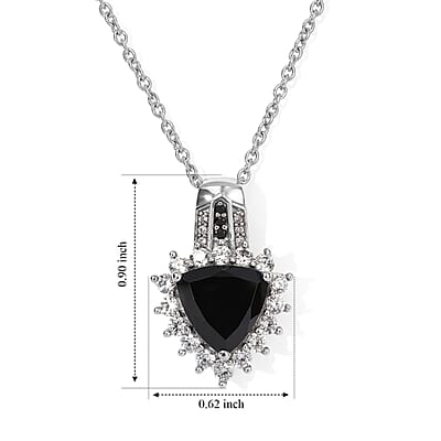 EverTrue Thai Black Spinel and White Zircon 5.20 ctw Pendant in Platinum Bond with Stainless Steel Necklace (20 Inches)