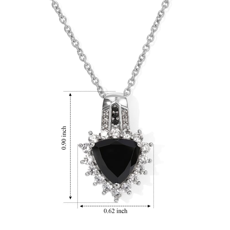 EverTrue Thai Black Spinel and White Zircon 5.20 ctw Trillion Majesty Pendant in Platinum Bond with Stainless Steel Necklace (20 Inches)