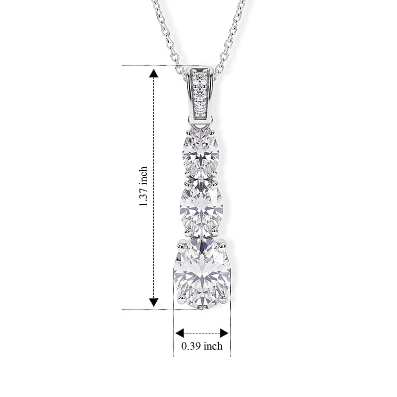 D'Joy Moissanite 7.17 ctw Rhythm of Time Pendant Necklace in Rhodium Over Sterling Silver 18 Inches