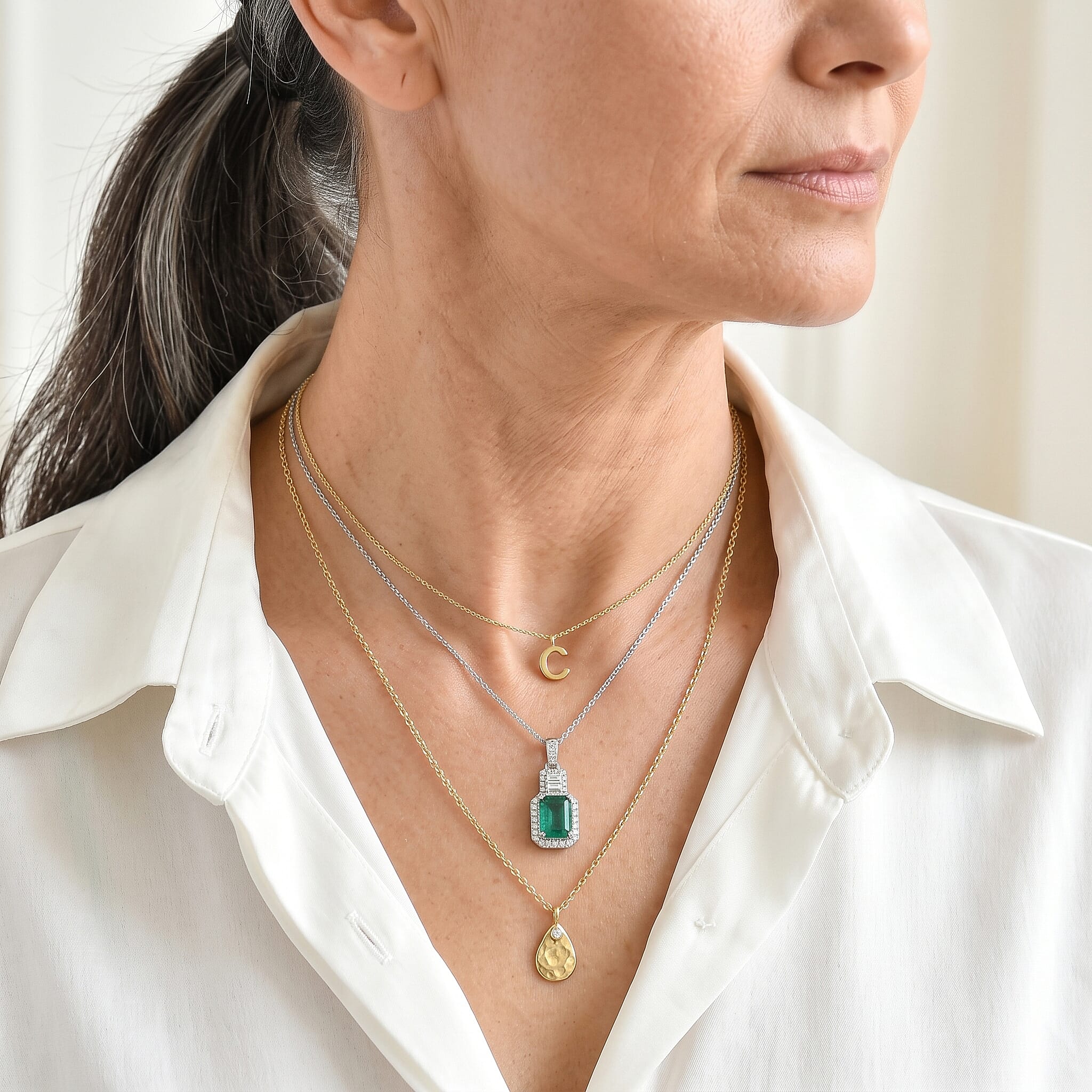 D'Joy Premium Kagem Zambian Emerald and Moissanite 1.80 ctw Pendant Necklace in Rhodium Over Sterling Silver (20 Inches)