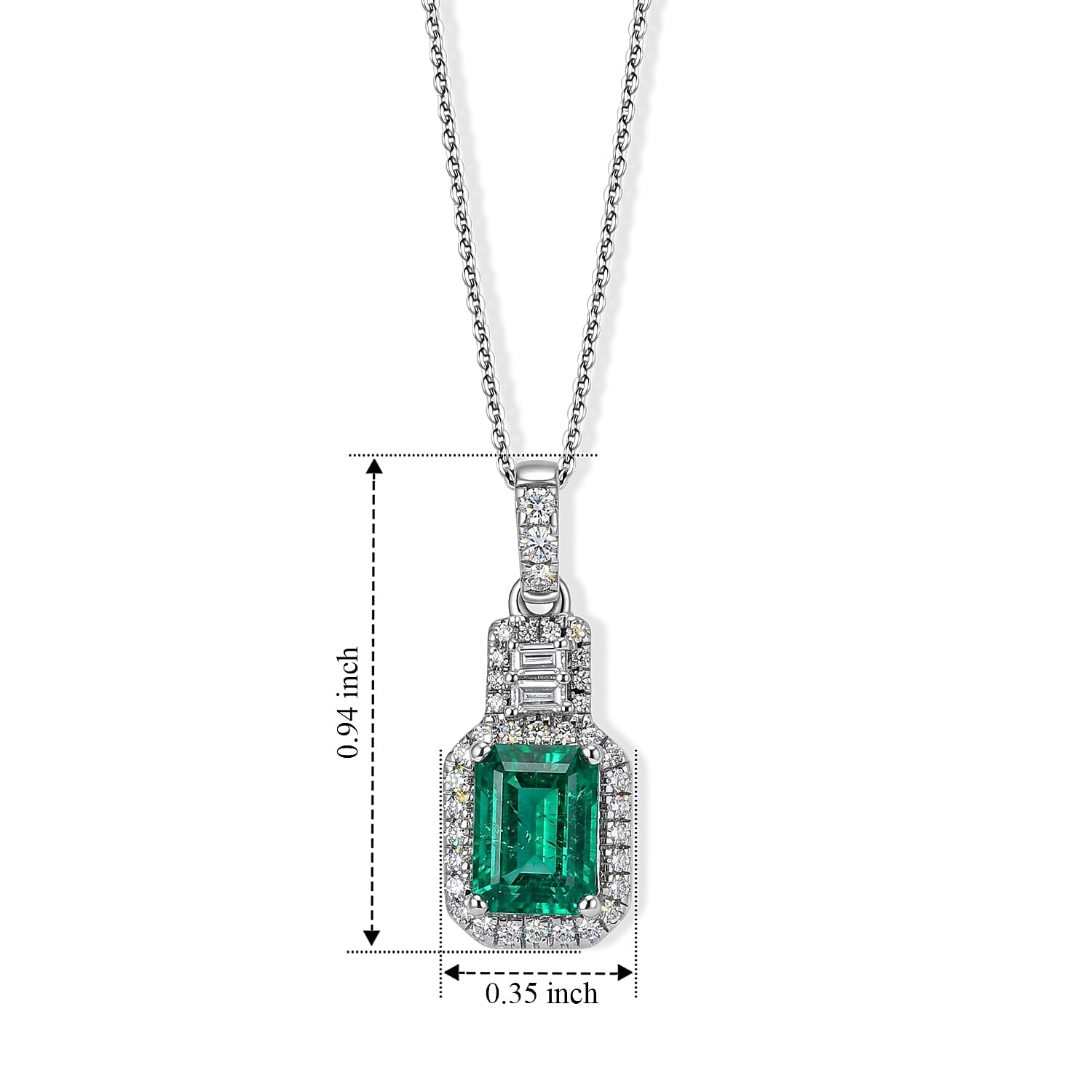 D'Joy Premium Kagem Zambian Emerald and Moissanite 1.80 ctw Pendant Necklace in Rhodium Over Sterling Silver (20 Inches)