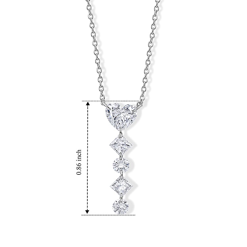 Luxuriant Lab Grown Diamond E-F VS 1.00 ctw Heart Pendant Necklace in Rhodium Over Sterling Silver 20-22 Inches