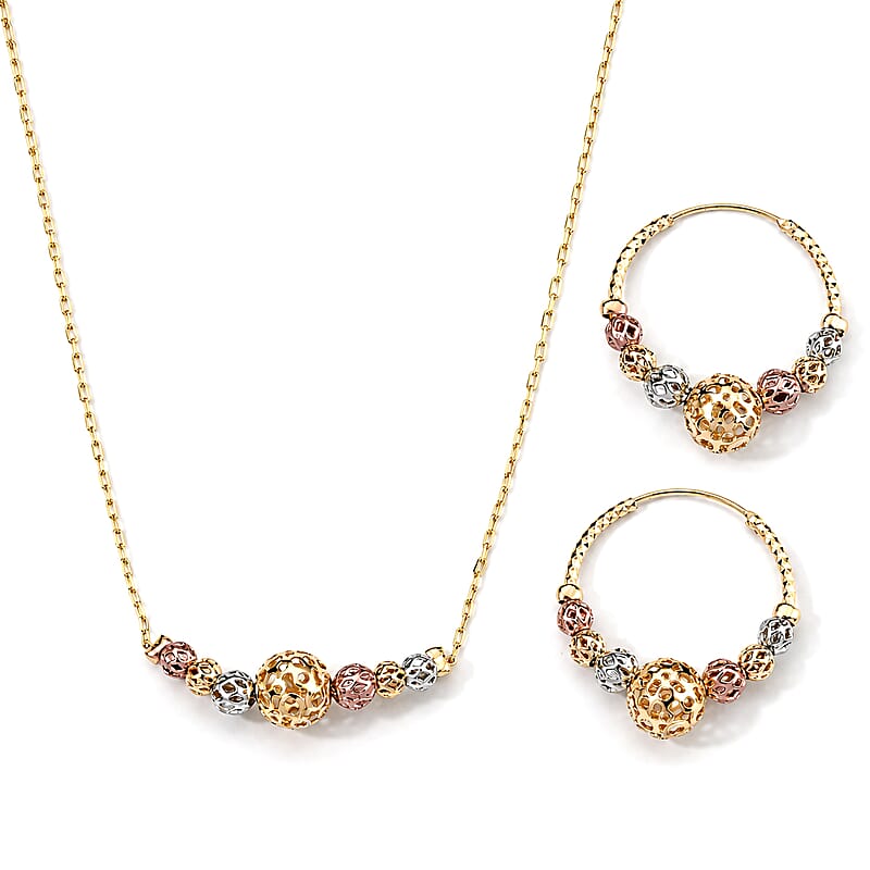Enameled Necklace (18 Inches) and Earrings in Goldtone
