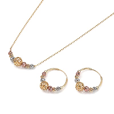 Enameled Necklace (18 Inches) and Earrings in Goldtone