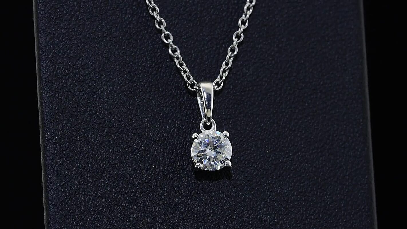 EverTrue Moissanite (Rnd 6mm) Pendant in platinum Bond with Stainless Steel Necklace (20 Inches) 0.75 ctw