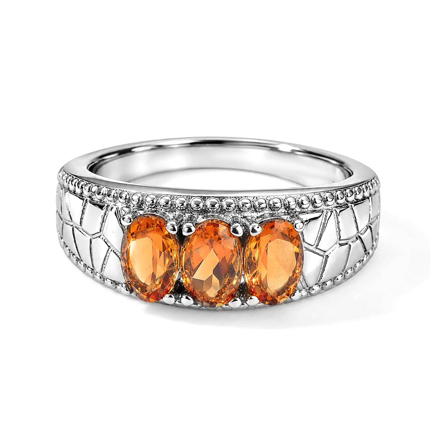 EverTrue Santa Ana Madeira Citrine 2.65 ctw 3 Stone Ring (Size 6) and Pendant Necklace 20 Inches in Stainless Steel