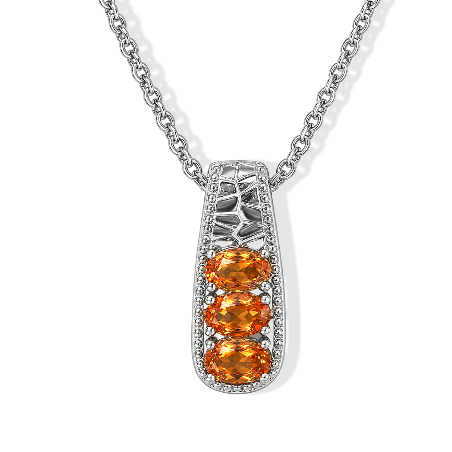 EverTrue Santa Ana Madeira Citrine 2.65 ctw 3 Stone Ring (Size 6) and Pendant Necklace 20 Inches in Stainless Steel