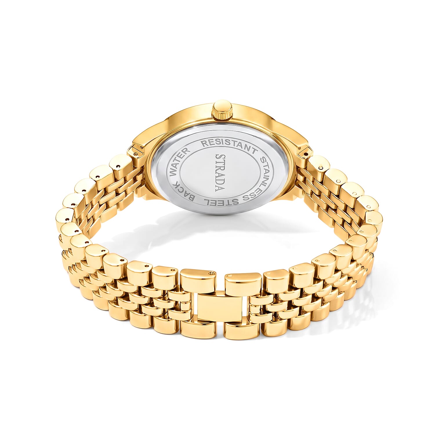 Strada Austrian Crystal Japanese Movement Bible Text Cross Watch with Matching Cross Pendant Necklace (30 Inches) in Goldtone