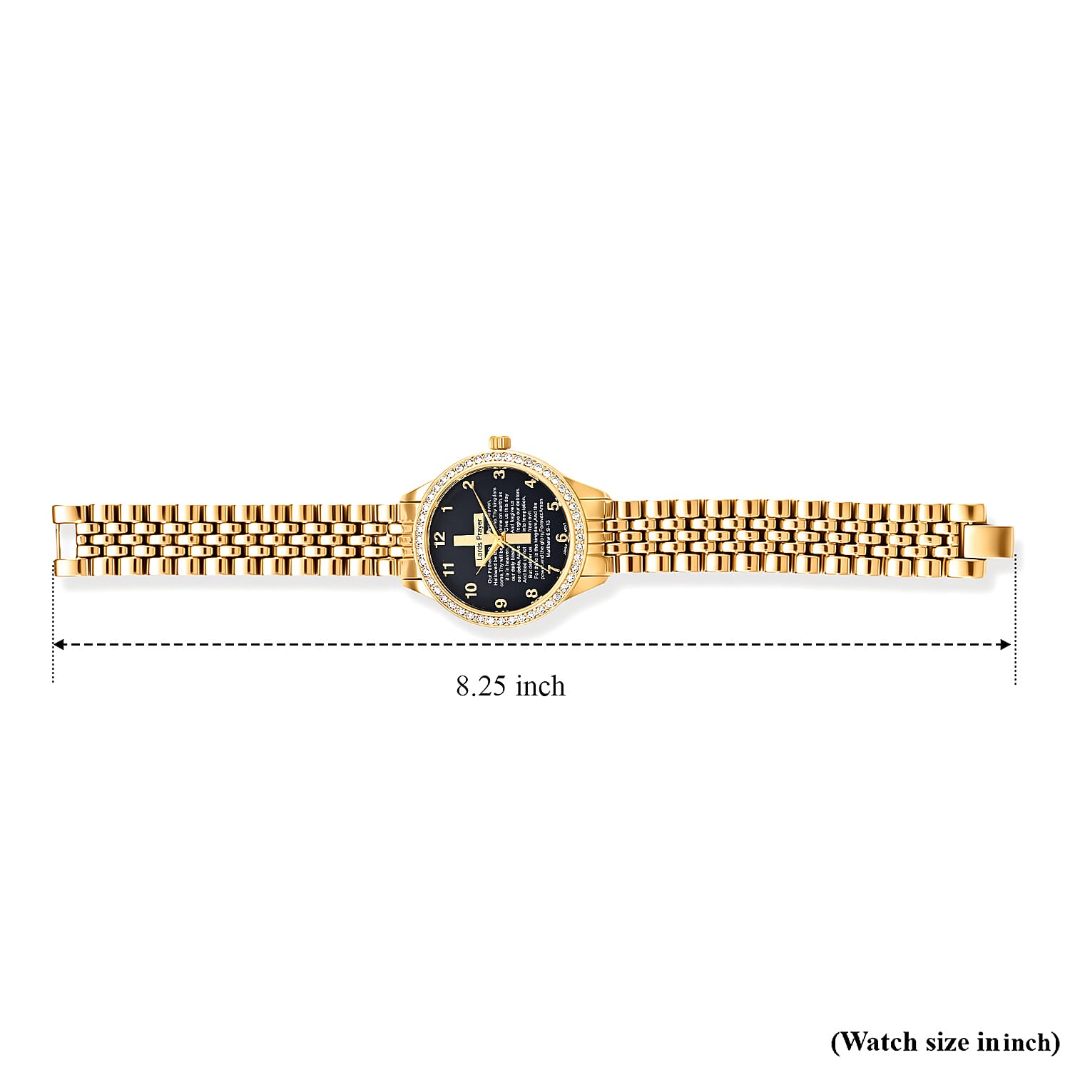 Strada Austrian Crystal Japanese Movement Bible Text Cross Watch with Matching Cross Pendant Necklace (30 Inches) in Goldtone