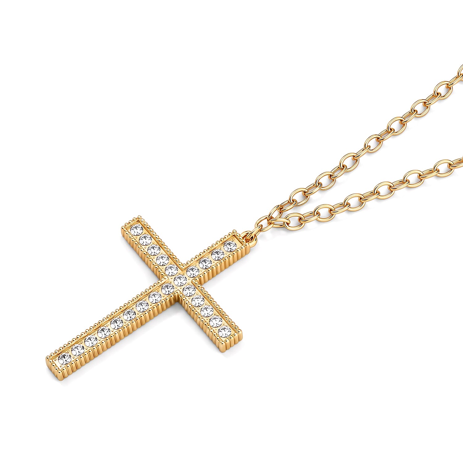 Strada Austrian Crystal Japanese Movement Bible Text Cross Watch with Matching Cross Pendant Necklace (30 Inches) in Goldtone