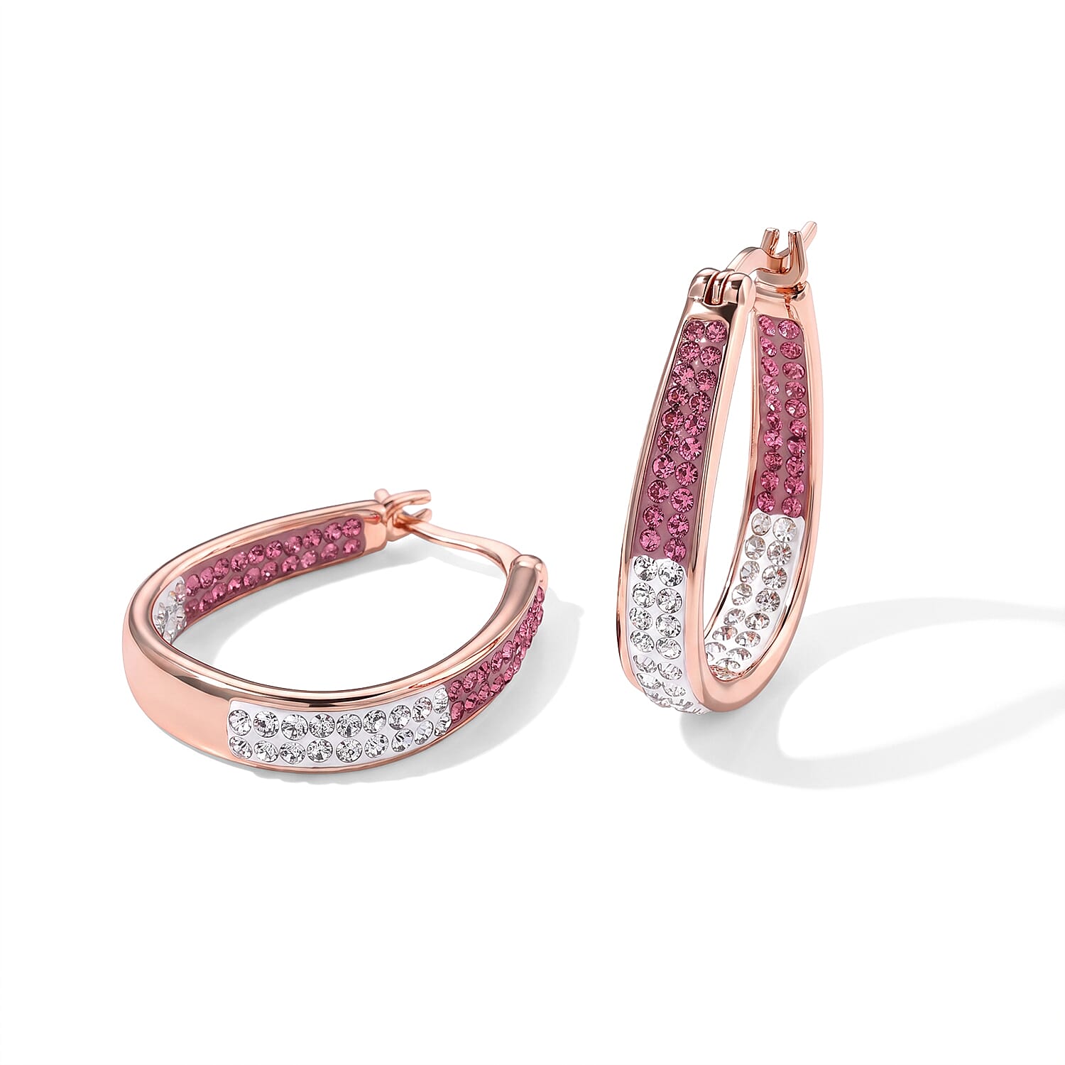 Genoa Austrian Pink and White Crystal Watch PC21S Japan Movement and Earrings in ION Plated RG Stainless Steel
