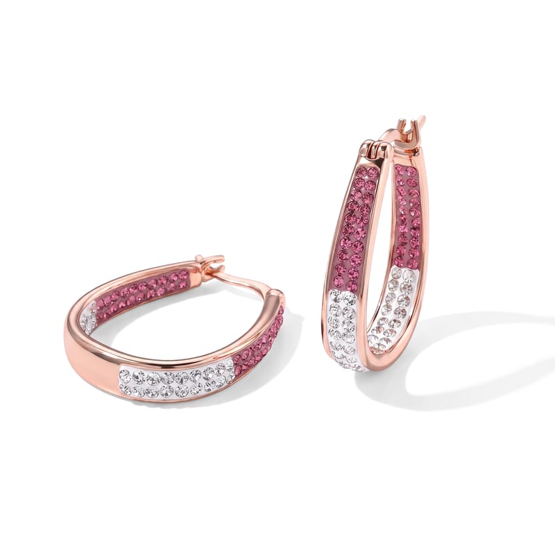 Genoa Austrian Pink and White Crystal Watch PC21S Japan Movement and Earrings in ION Plated RG Stainless Steel
