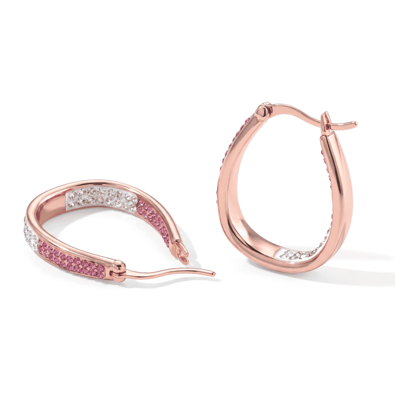 Genoa Austrian Pink and White Crystal Watch PC21S Japan Movement and Earrings in ION Plated RG Stainless Steel