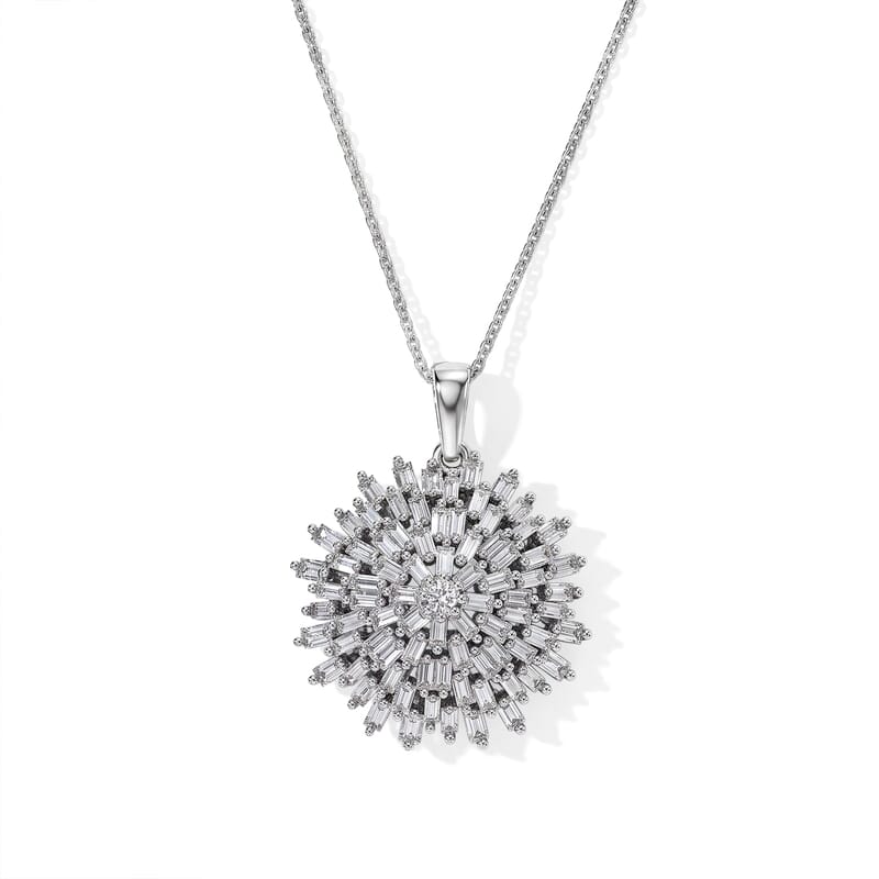 Doorbuster Luxuriant Lab Grown Diamond (G-H, SI) Firecracker Flare Pendant Necklace (20 Inches) in Rhodium Over Sterling Silver 1.00 ctw