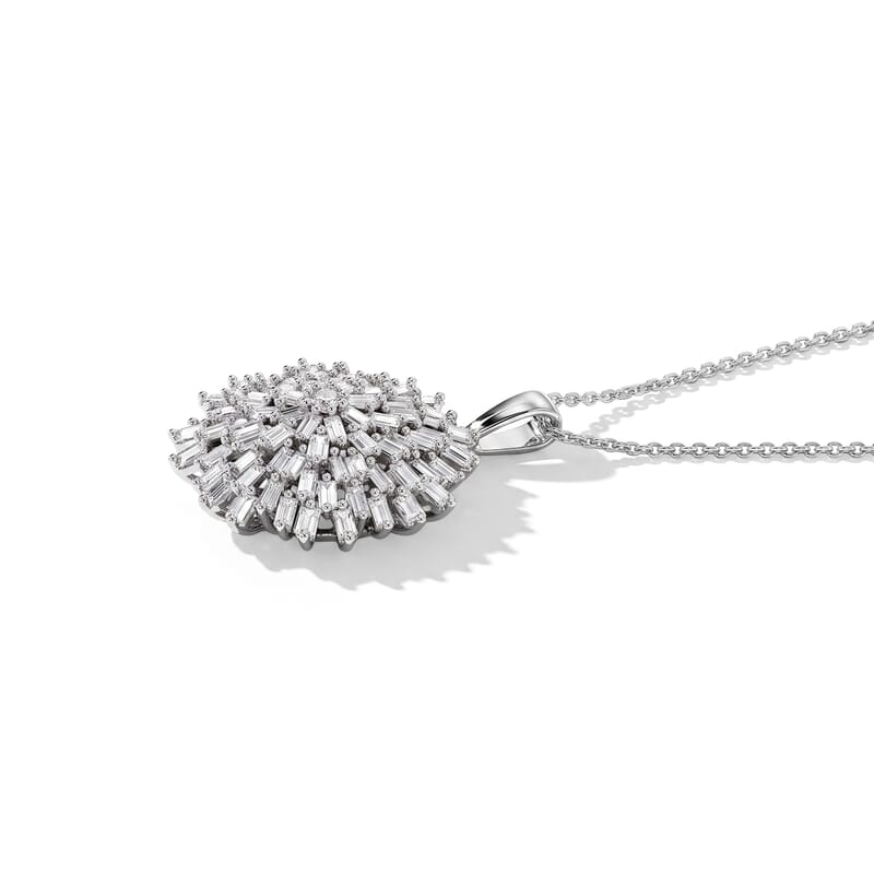 Doorbuster Luxuriant Lab Grown Diamond (G-H, SI) Firecracker Flare Pendant Necklace (20 Inches) in Rhodium Over Sterling Silver 1.00 ctw