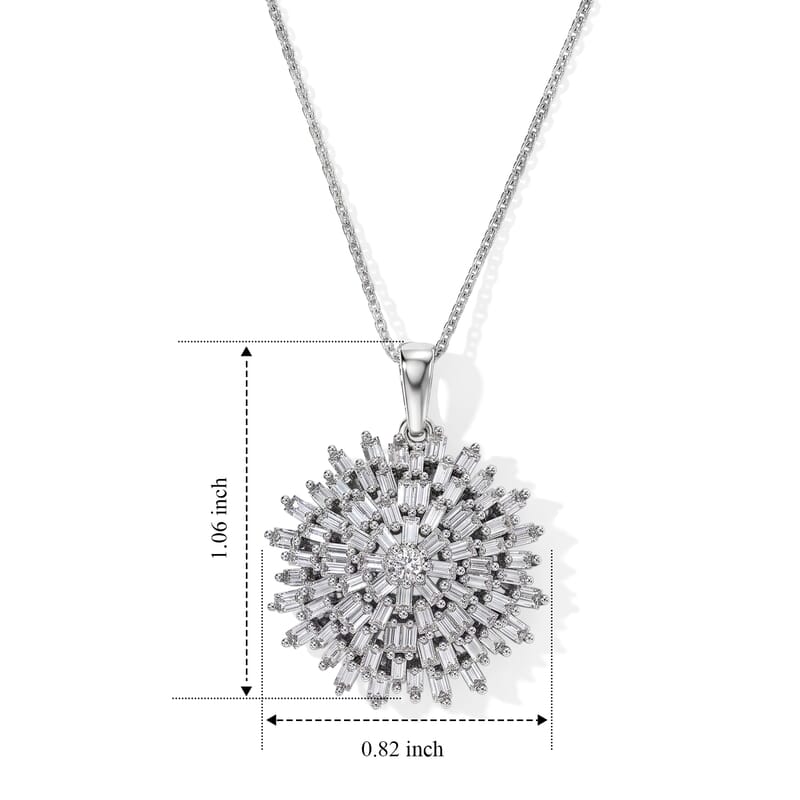 Doorbuster Luxuriant Lab Grown Diamond (G-H, SI) Firecracker Flare Pendant Necklace (20 Inches) in Rhodium Over Sterling Silver 1.00 ctw