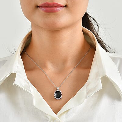 EverTrue Thai Black Spinel and Multi Gemstone 8.50 ctw Pendant in Platinum Bond with Stainless Steel Necklace 20 Inches