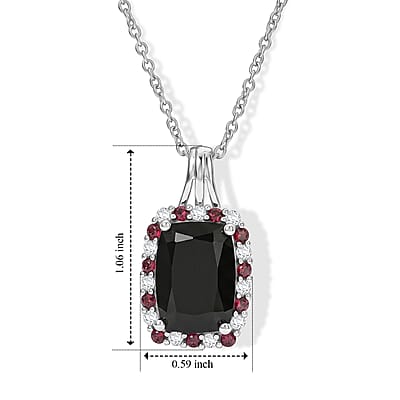 EverTrue Thai Black Spinel and Multi Gemstone 8.50 ctw Pendant in Platinum Bond with Stainless Steel Necklace 20 Inches