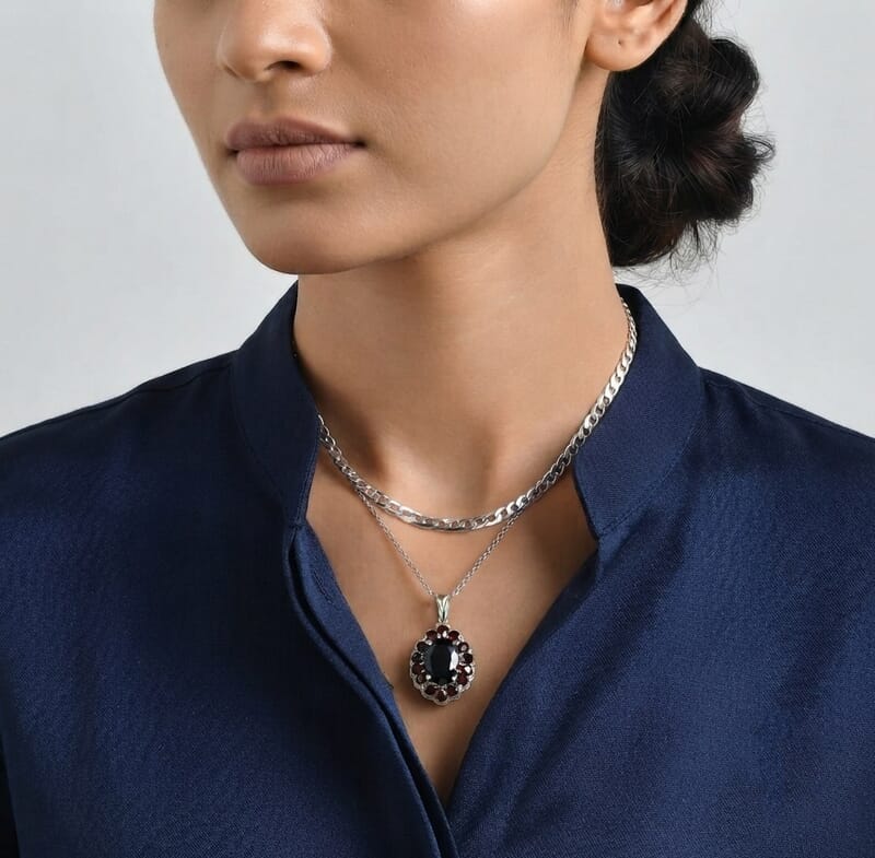 EverTrue Thai Black Spinel and Mozambique Garnet 10.30 ctw Midnight Ember Pendant in Platinum Bond with Stainless Steel Necklace 20 Inches