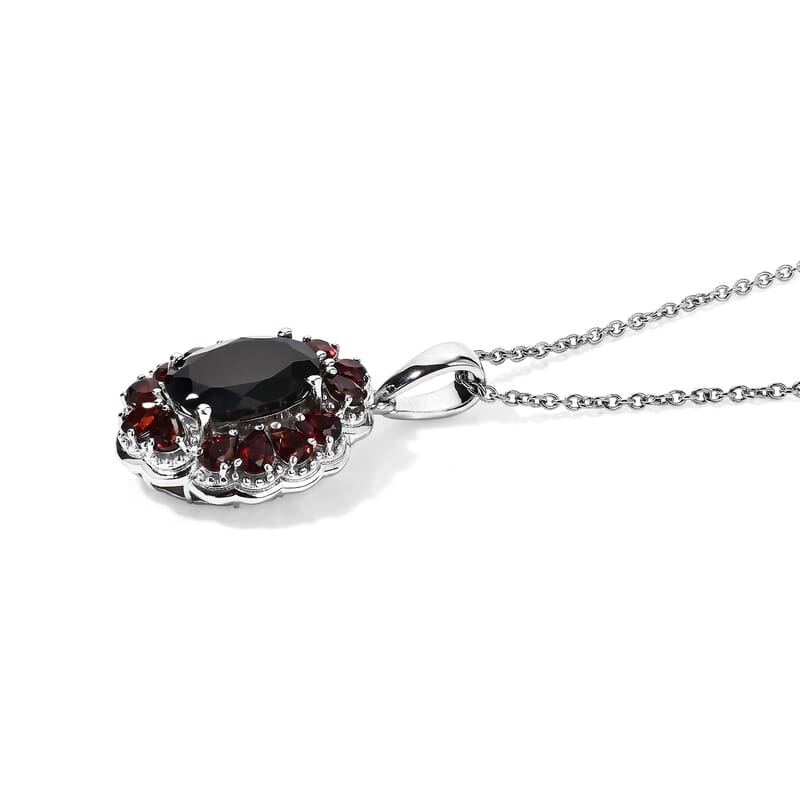 EverTrue Thai Black Spinel and Mozambique Garnet 10.30 ctw Midnight Ember Pendant in Platinum Bond with Stainless Steel Necklace 20 Inches