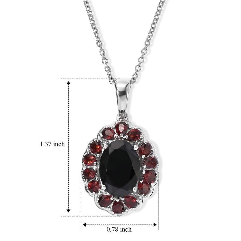 EverTrue Thai Black Spinel and Mozambique Garnet 10.30 ctw Midnight Ember Pendant in Platinum Bond with Stainless Steel Necklace 20 Inches