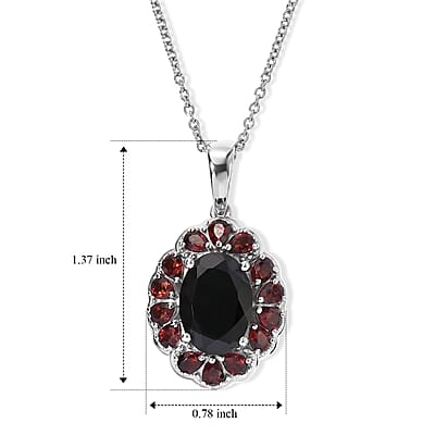 EverTrue Thai Black Spinel and Mozambique Garnet 10.30 ctw Pendant in Platinum Bond with Stainless Steel Necklace 20 Inches