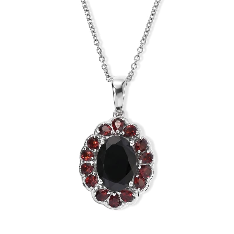 EverTrue Thai Black Spinel and Mozambique Garnet 10.30 ctw Midnight Ember Pendant in Platinum Bond with Stainless Steel Necklace 20 Inches