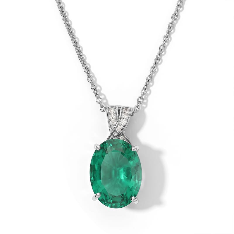 EverTrue Emeraldine Quartz (Triplet) and Moissanite 10.70 ctw Pendant in Platinum Bond with Stainless Steel Necklace 20 Inches