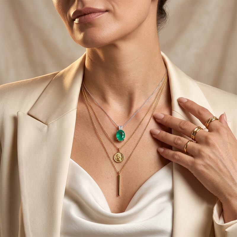 EverTrue Emeraldine Quartz (Triplet) and Moissanite 10.70 ctw Pendant in Platinum Bond with Stainless Steel Necklace 20 Inches