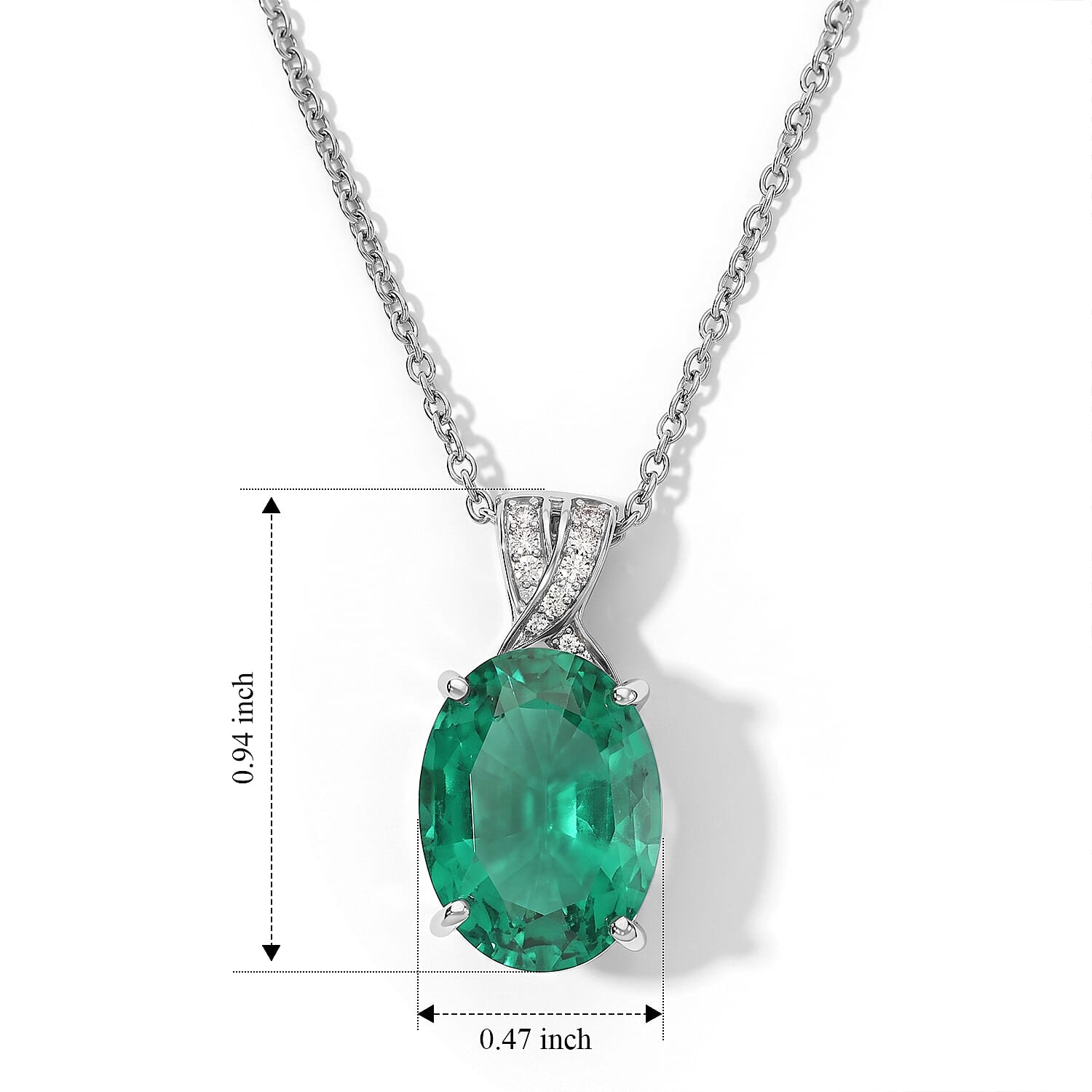 EverTrue Emeraldine Quartz (Triplet) and Moissanite 10.70 ctw Pendant in Platinum Bond with Stainless Steel Necklace 20 Inches