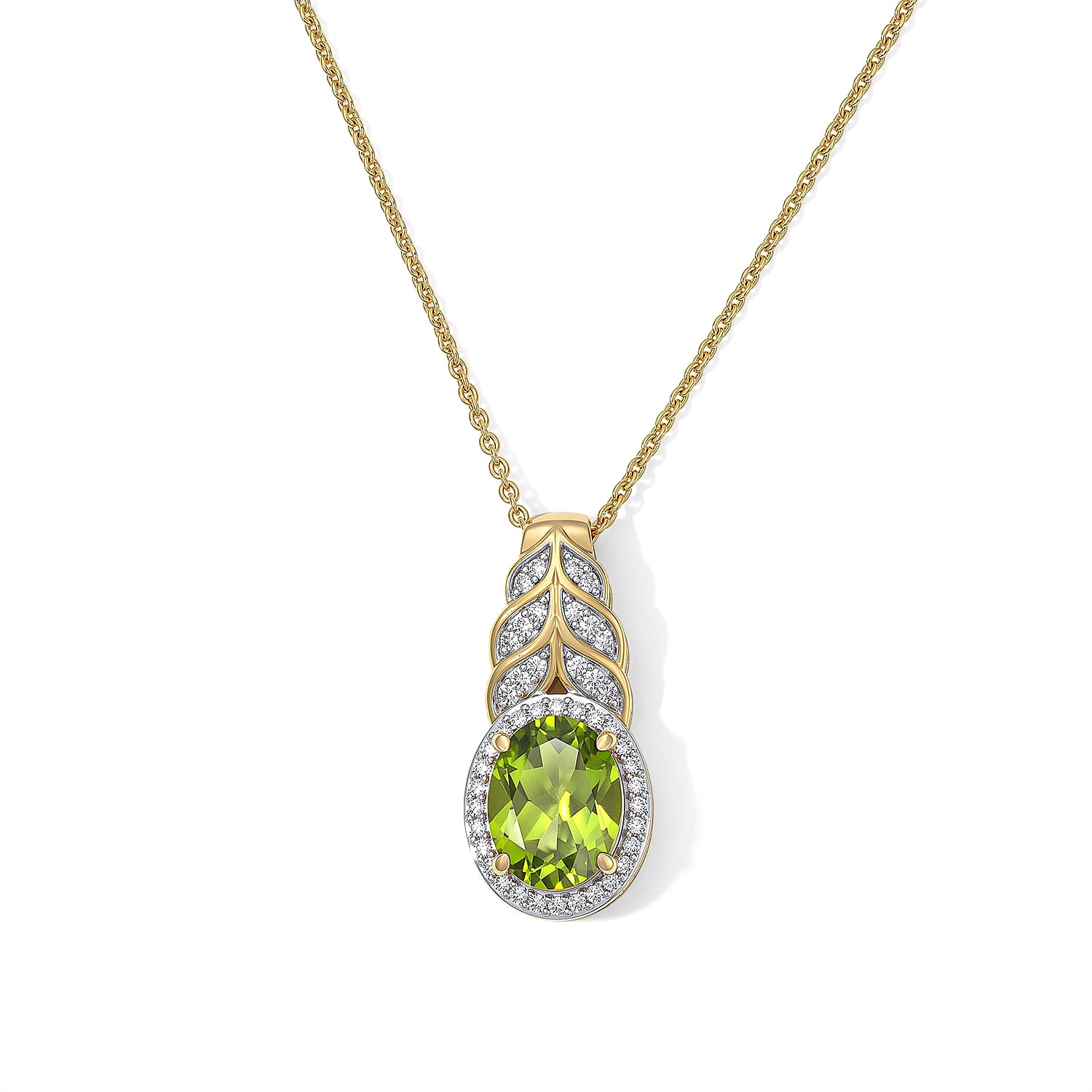 D''Joy Hebei Peridot and Moissanite 2.00 ctw Pendant Necklace in 18K Vermeil Yellow Gold Over Sterling Silver 20 Inches