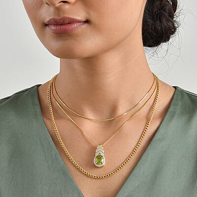 D'Joy Hebei Peridot and Moissanite 2.00 ctw Pendant Necklace in 18K Vermeil Yellow Gold Over Sterling Silver 20 Inches