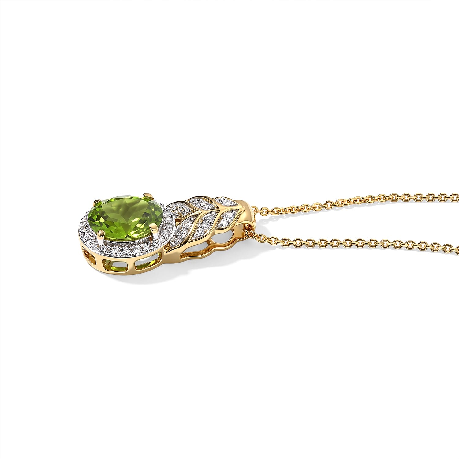 D'Joy Hebei Peridot and Moissanite 2.00 ctw Pendant Necklace in 18K Vermeil Yellow Gold Over Sterling Silver 20 Inches