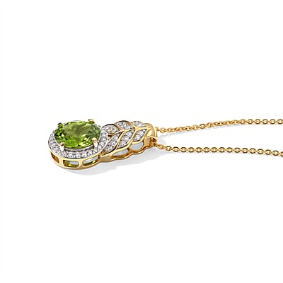 D'Joy Hebei Peridot and Moissanite 2.00 ctw Pendant Necklace in 18K Vermeil Yellow Gold Over Sterling Silver 20 Inches