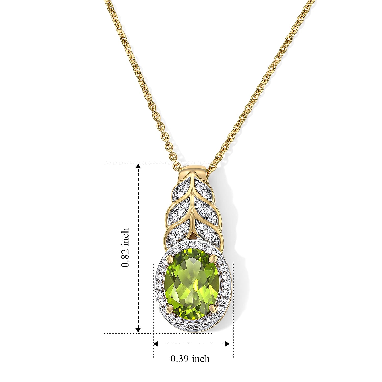 D'Joy Hebei Peridot and Moissanite 2.00 ctw Pendant Necklace in 18K Vermeil Yellow Gold Over Sterling Silver 20 Inches