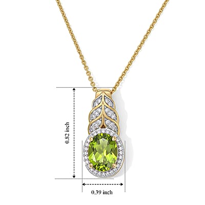D'Joy Hebei Peridot and Moissanite 2.00 ctw Pendant Necklace in 18K Vermeil Yellow Gold Over Sterling Silver 20 Inches