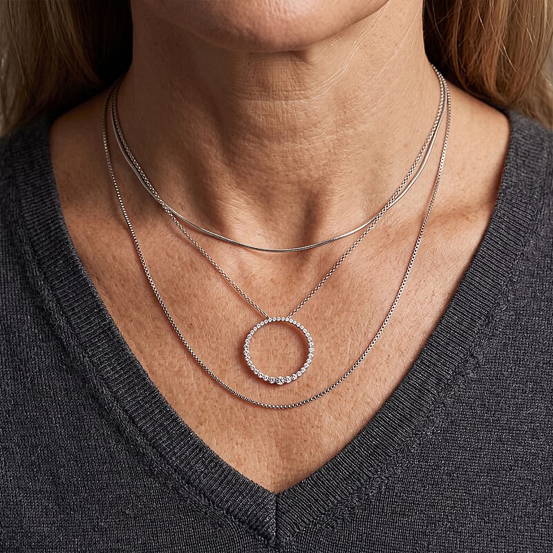 Luxuriant Lab Grown Diamond G-H SI 1.00 ctw Pendant Necklace in Rhodium Over Sterling Silver (18-20 Inches)