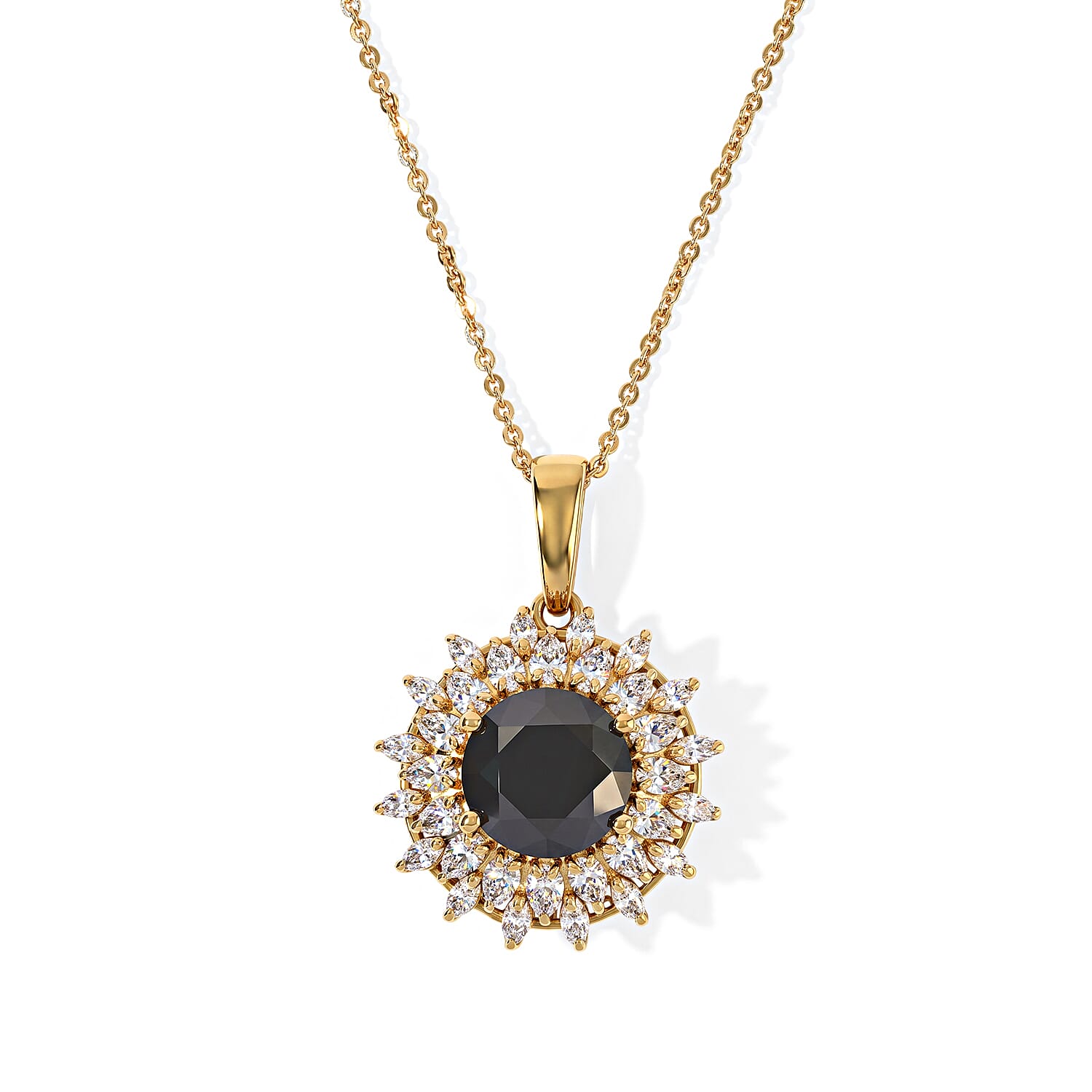 D'Joy Black and White Moissanite 3.80 ctw Pendant Necklace in 18K Vermeil Yellow Gold Over Sterling Silver 20 Inches