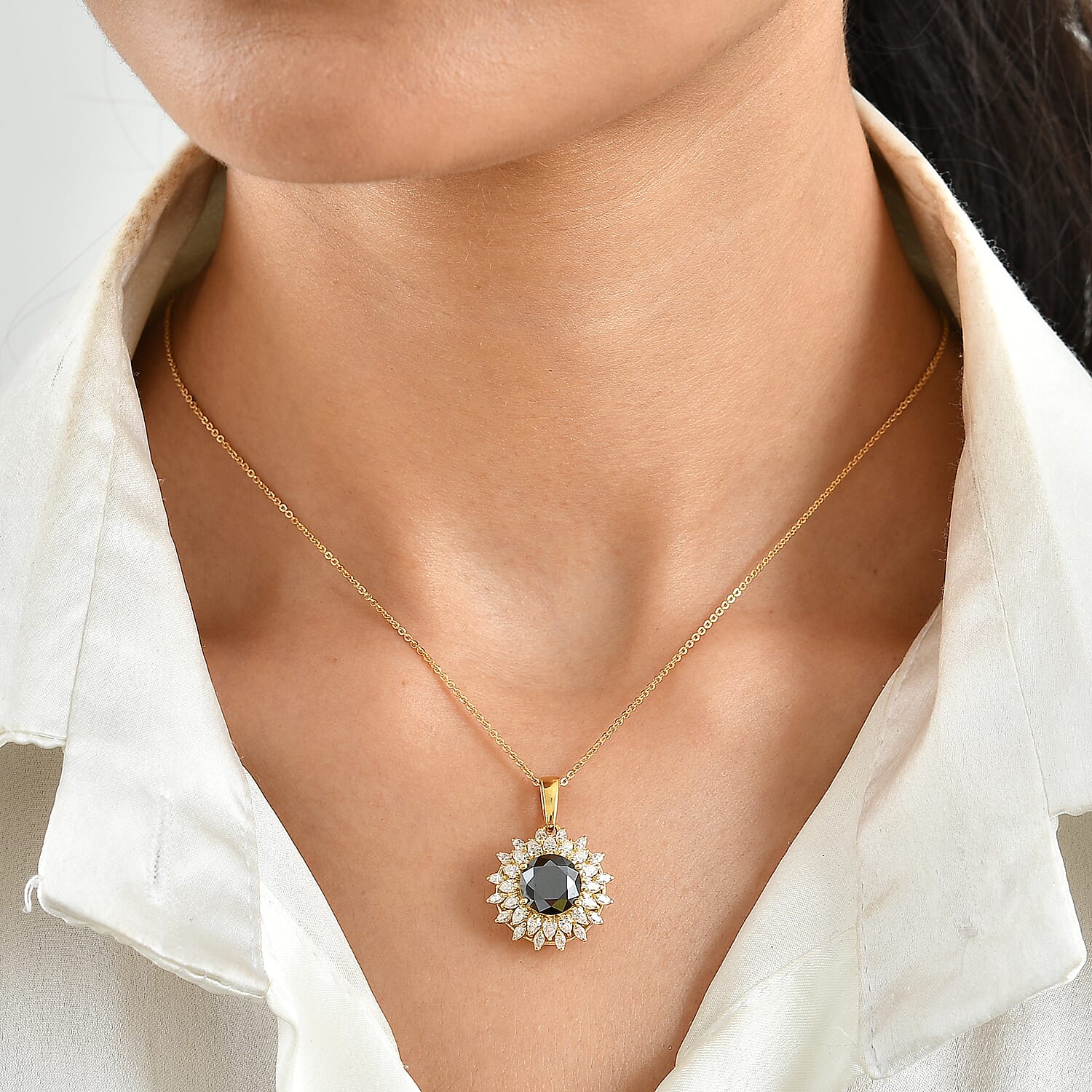 D'Joy Black and White Moissanite 3.80 ctw Pendant Necklace in 18K Vermeil Yellow Gold Over Sterling Silver 20 Inches